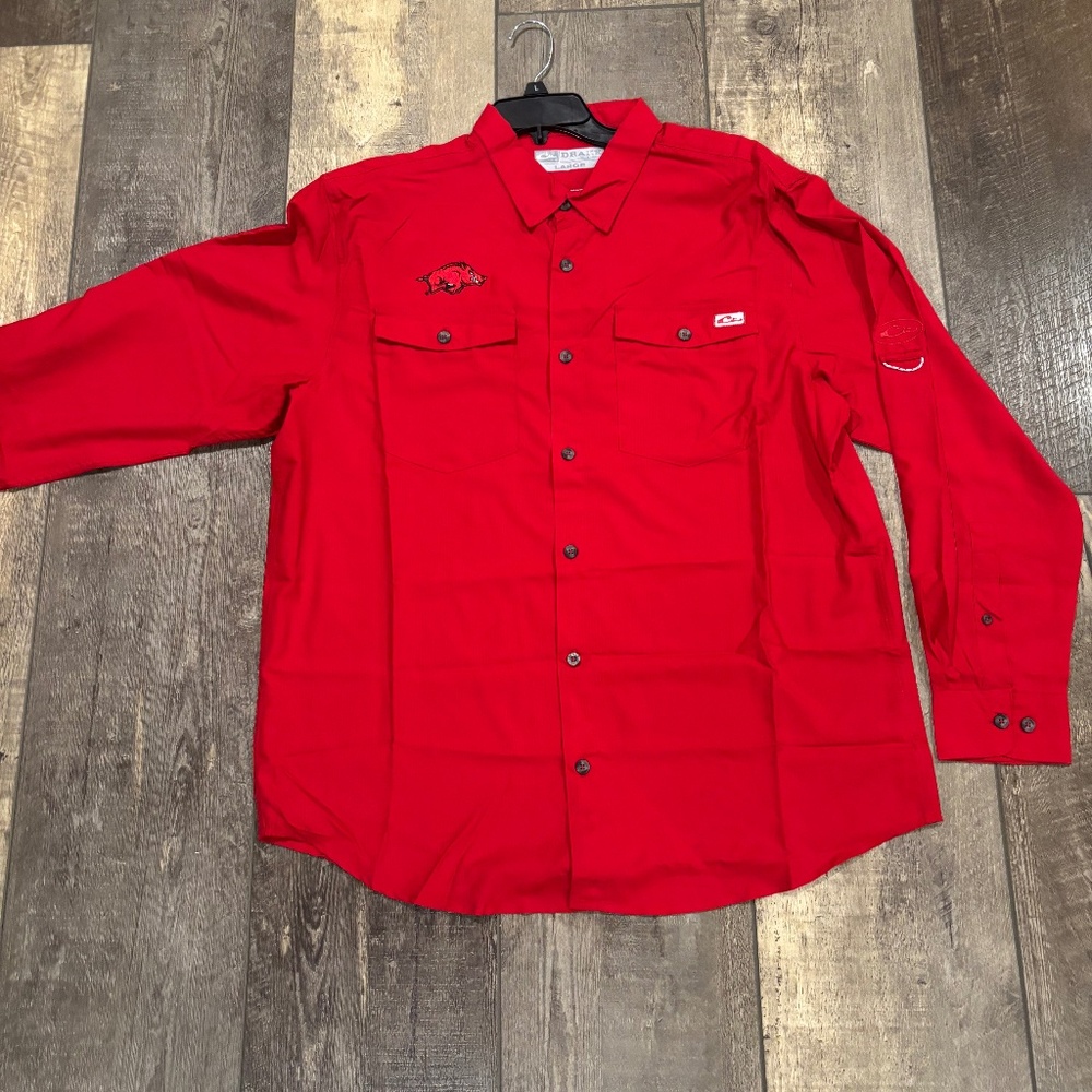 Arkansas Large Drake Long-Sleeve Button Down Shirt Red (New with Tags)